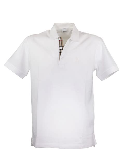 Check Label Cotton Polo Shirt in White 